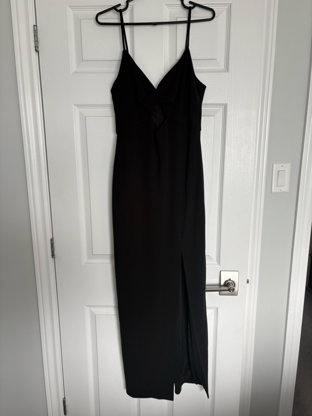 Black Spaghetti-Strap Slip Dress with Front Slit